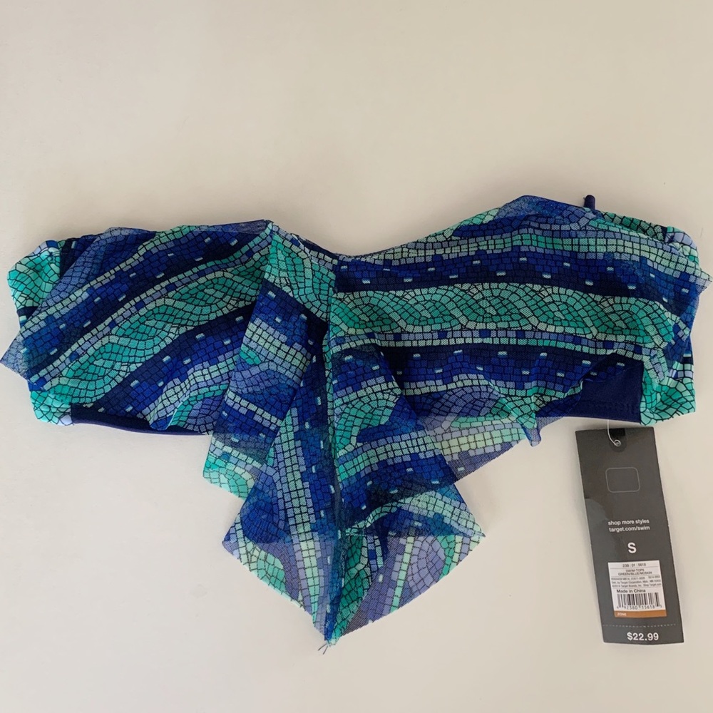Blue Mosaic Bandeau Bathing Suit Top 🌴